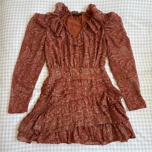 Olivaceous Rust Paisley Long Sleeve Mini Dress